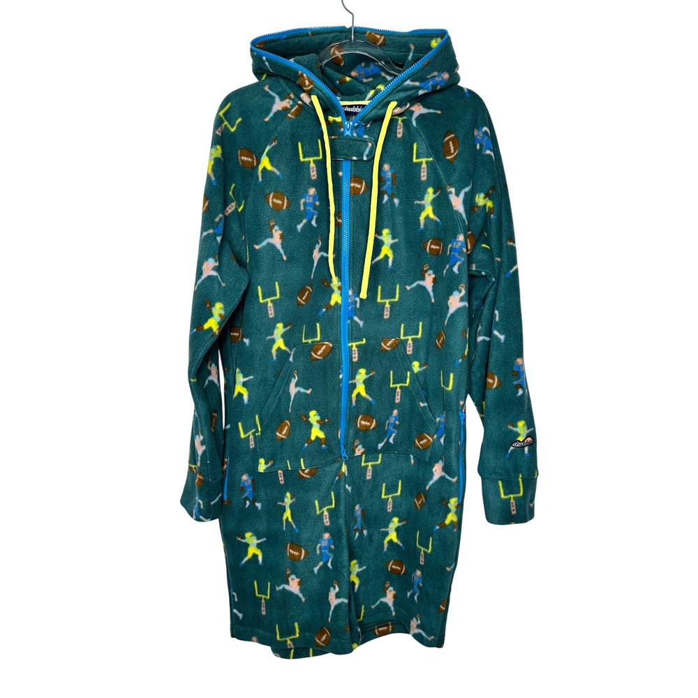 Chubbies Fleece Hooded Lounger Medium Teal Football Print Boomshakalaka Zip Up
